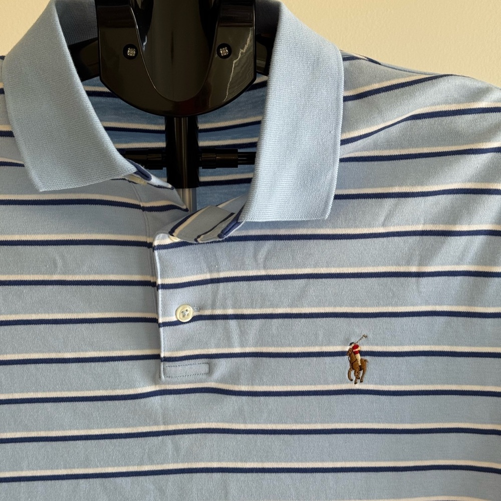 Polo Ralph Lauren classic fit soft Light Blue Striped polo shirt men’s medium - Picture 5 of 7